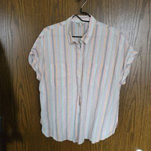 Lucky Brand Pastel Sparkle Beach Stripe Short Sleeve Blouse Size Large